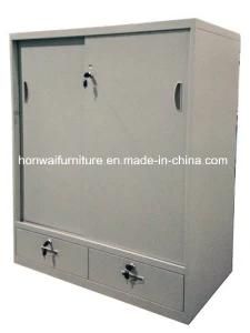 High Quality Steel Sliding Doors Cabinet with 2 Drawers