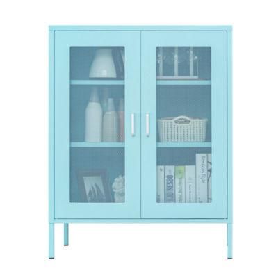 3 Shelf Blue Mesh Door Vertical Steel Storage Cabinet Home Metal Furniture Supplier