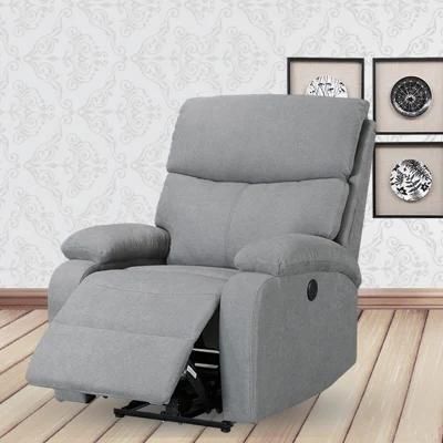 Light Gray Color Electric Metal Recliner Sofa Round Switch with USB Charge Living Room Sofa Functional Leisure Fabric Sofa Home Furniture