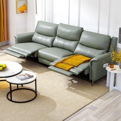 102919 Living Room Grey 3 Seater Genuine Leather Electric Recliner Sofa Set