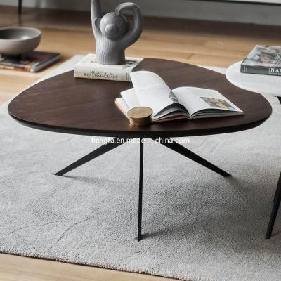 Cheap Furniture Living Room Wood Top Metal Circle Side Table