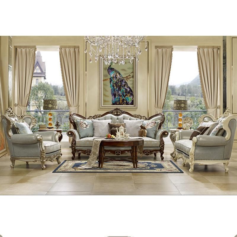 Wood Carved Classic Fabric Sofa in Optional Sofas Seats and Furniture Color