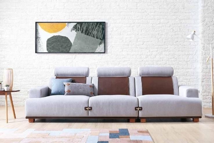 Living Room Leisure Style White Fabric Sofa Set