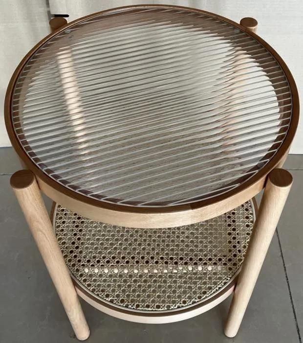 Small Round Table Made of Solid Beech Wood, Rattan