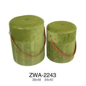 Yiya Hot Selling Set of 2 Velvet Round Storage Stool Ottoman