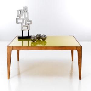 Solid Wooden Coffee Table with Tempered Glass