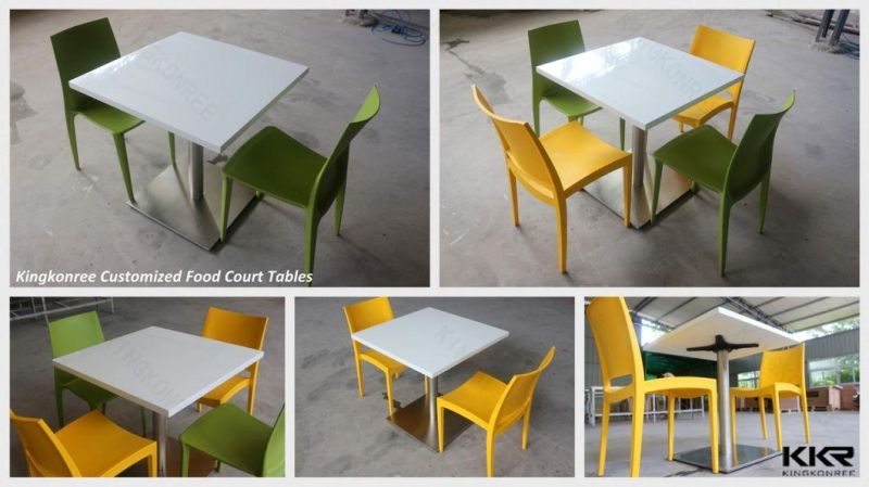 Two Seater Stone Acrylic Solid Surface White Table Top for Food Court