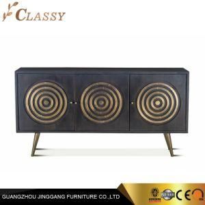 Wooden Door Drawers Cabinet with Four Metal Steel Legs and Circle Decoration