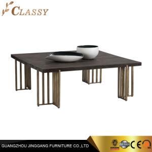 Luxury Modern Solid Wood Coffee Table with Brass Metal Base