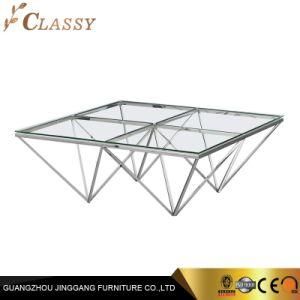 Mirror Polished Stainless Steel Base Glass Table for Living Room Furniture