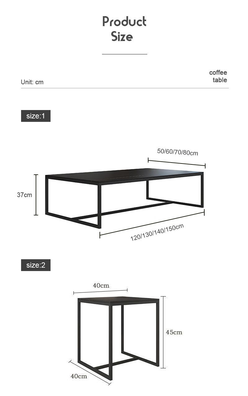 Modern Nordic Designer Black Rectangle Marble Coffee Table for Living Room