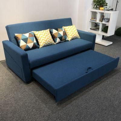 Blue Cotton Linen Variable King Bed Dual Purpose Living Room Sofa Bed