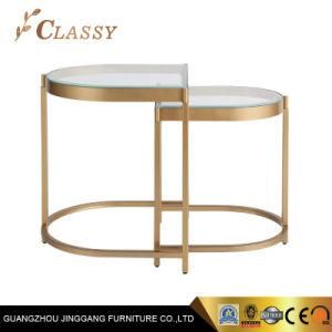 Set of Two Coffee Side Table in Tempered Glass Top and Metal Frame for Living Room Sofa Table