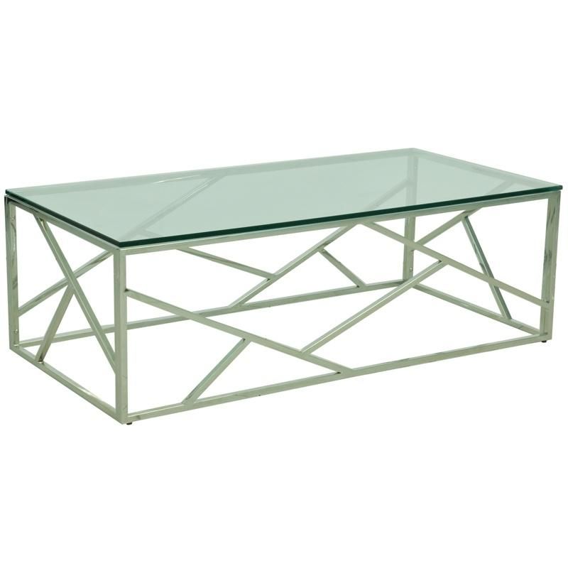 Modern Glass Top Center Design Coffee Table with Stainless Steel Legs