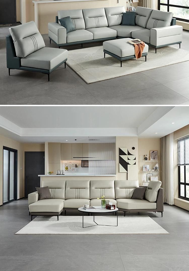 China Non Inflatable Furniture Living Room Modern Design Genuine Leather Sofa Tbs061