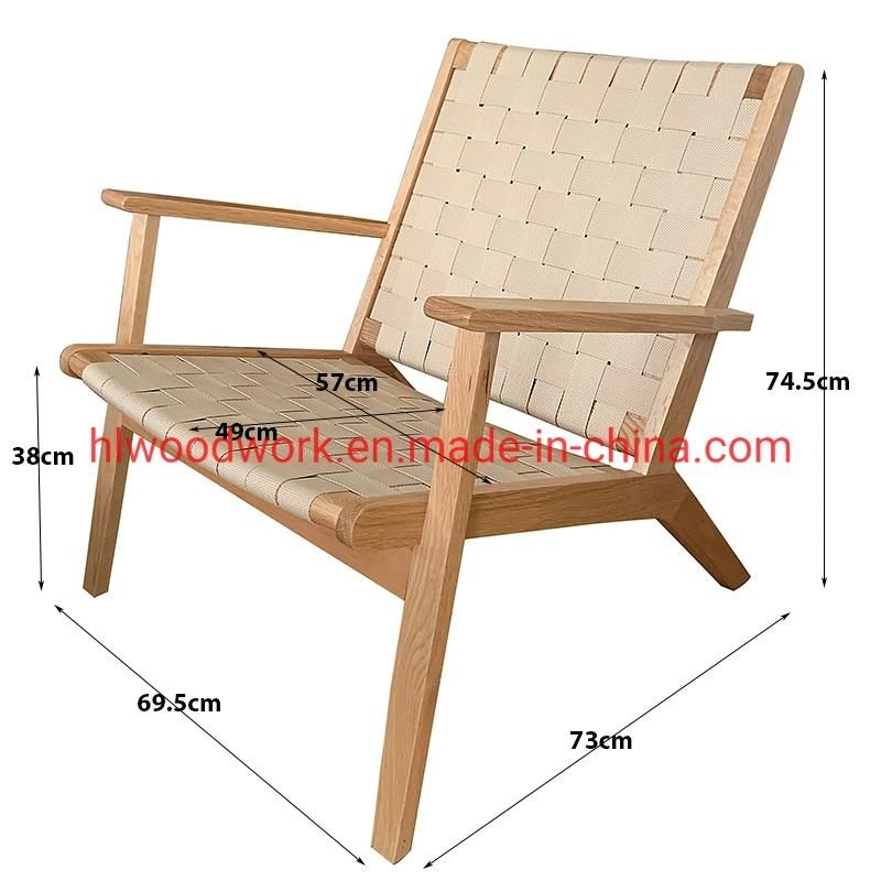 Saddle Chair Fabric Strip Woven with Arm, Ash Wood Frame Natural Color with Woven Fabric Strip Leisure Chair Furniture Armchair Living Room Armchair