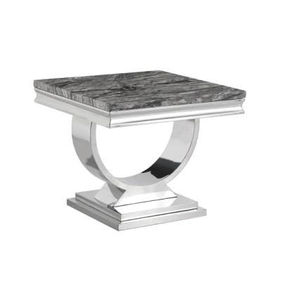 Foshan Factory Wholesale Square Round Coffee Table Home Furniture Living Room Stainless Steel Leg Corner Marble Side Table