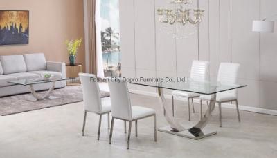 Simple Style Clear Glass Top Metal Leg Dining Table for Home Furniture