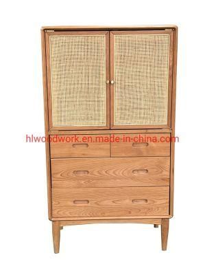 Oak Wood Cabinets with Rattan Door Natural Color Bed Room Cabinets