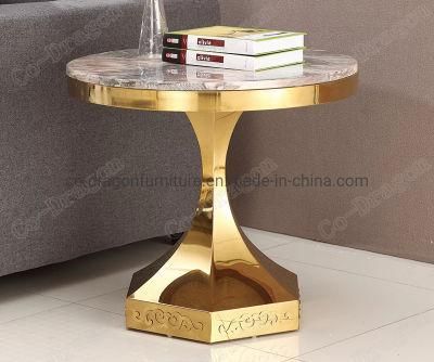 Modern Luxury Golden Stainless Steel End Table with Marble Top