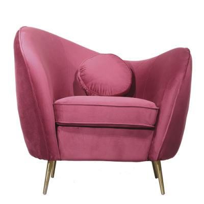 European Single Red Velvet Fabric Living Room Furniture Gold Stainless Steel Legs Sofa