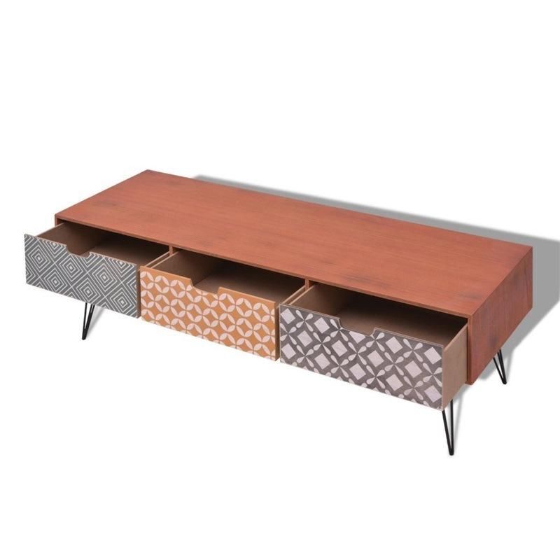 Patterns Spliced Together Wooden TV Stand with Metal Feet