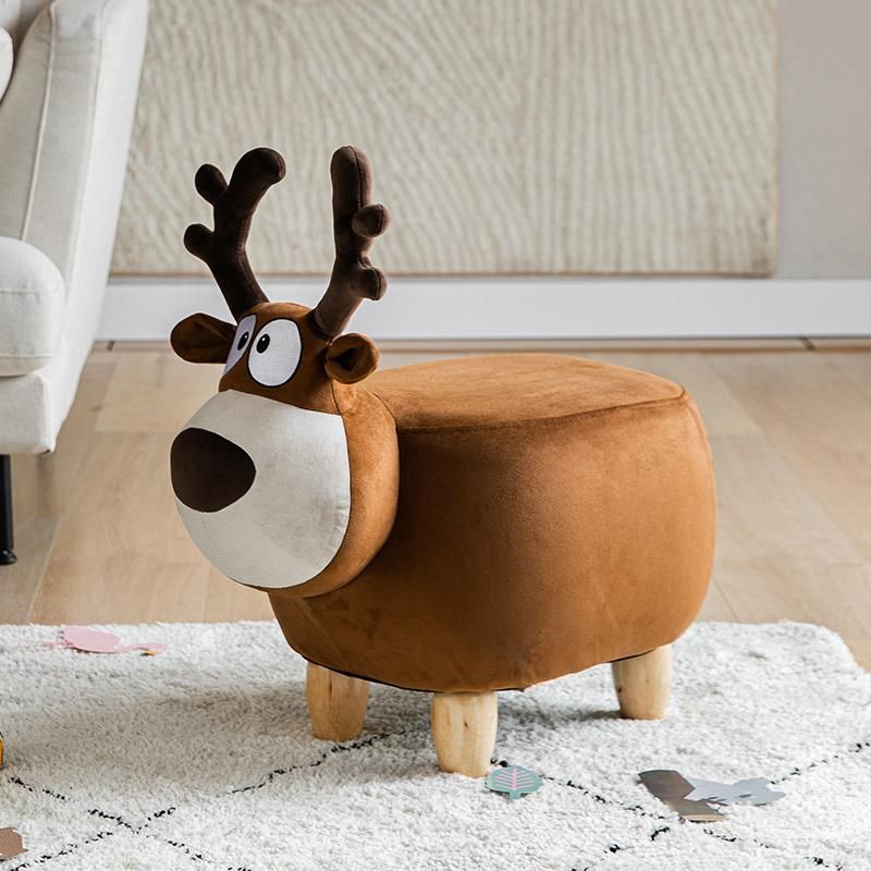 Li&Sung Brown Deer Shaped Natural Wooden Legs Animal Stool