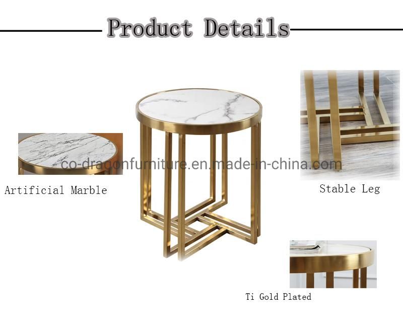 Wholesale Modern Furniture Stainless End Side Table with Marble Top