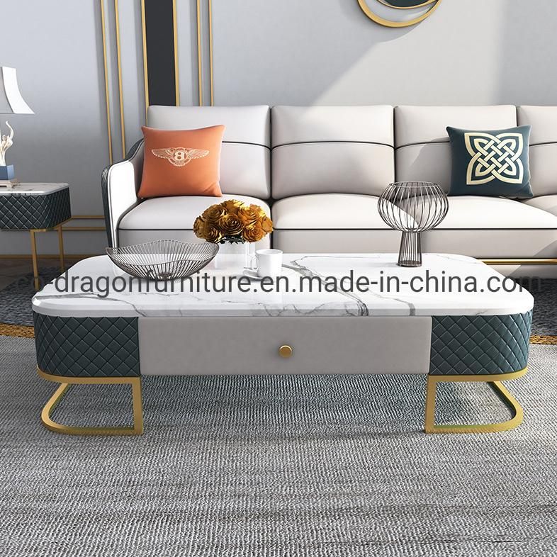 Luxury Living Room Furniture Steel Coffee Table with Marble Top