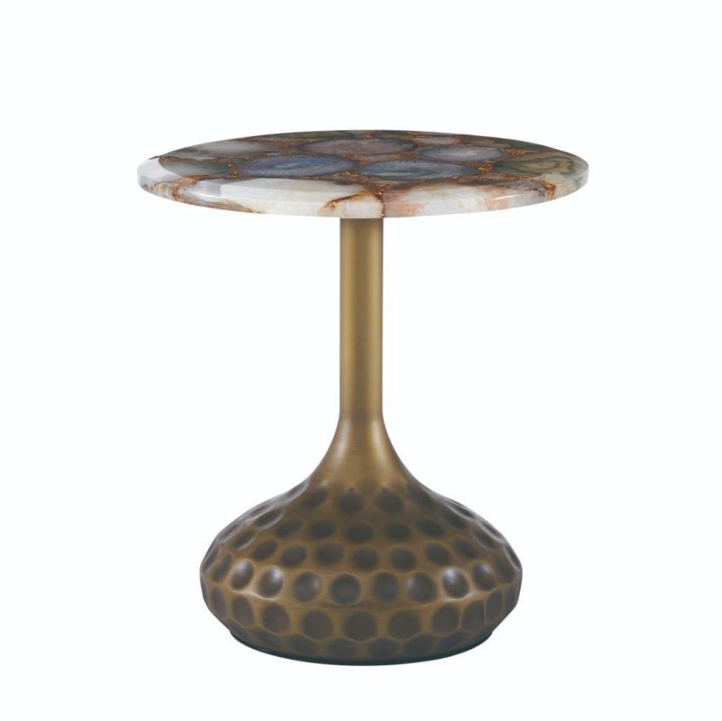 Hotel High-End Furniture Onyx Marble Top with Antique Metal Side Table
