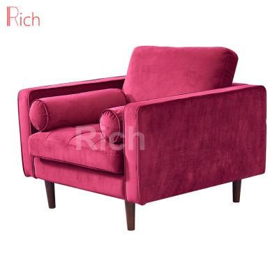 Modern Fabric Canape Home Furniture Single Red Velvet Sofa for Hotel