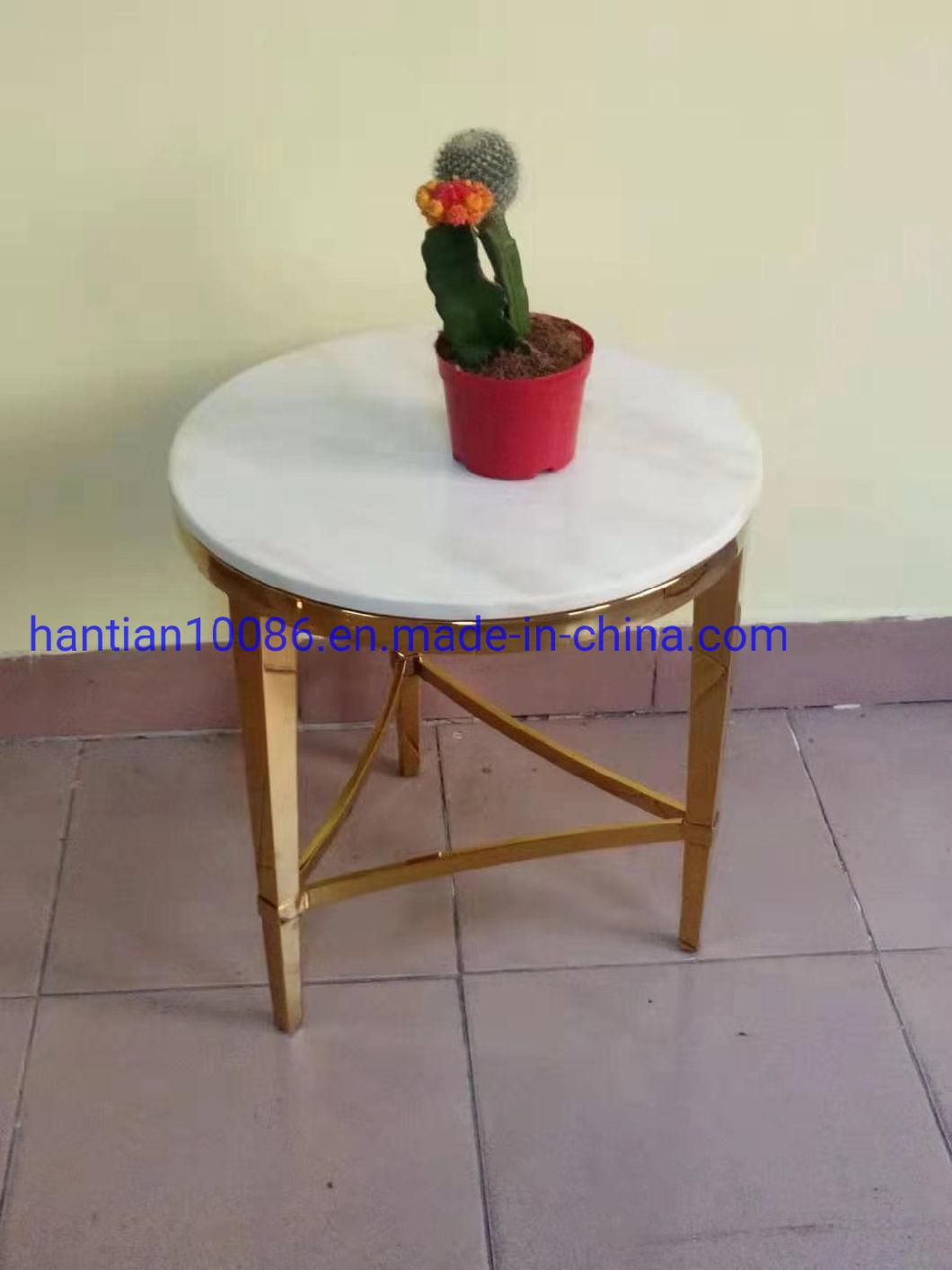 Round Table Three Legs Table Marble Top Stainless Steel Golden Side Coffee Table