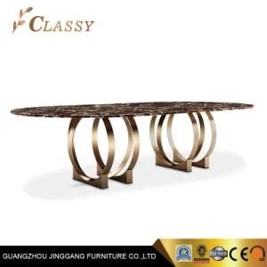 Luxury Oval Marble Dining Table with Stainless Steel Metal Base