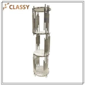 Luxury Hotel Furniture Marble Layers Metal Steel Frame Corner Display Shelf