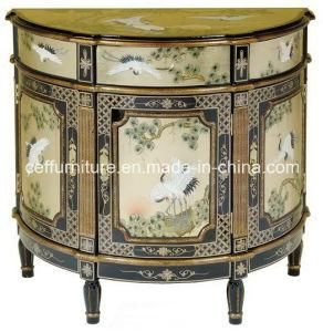 Gold Pine Crane Hand Painted Lacquer Console Table Cabinet