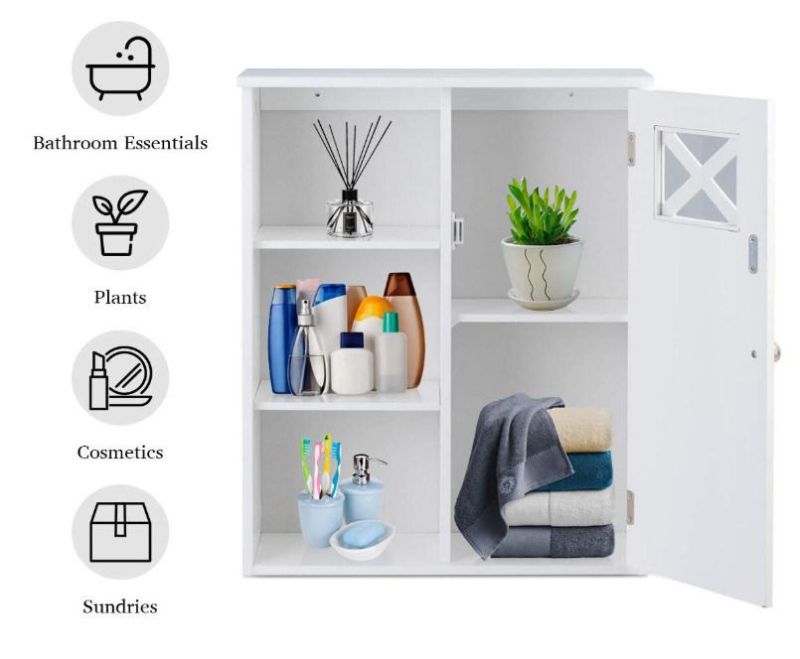 Bathroom Cabinet, Wall-Mounted W/Single Door & Open Shelves Modern Storage Cabinet Multipurpose Organizer