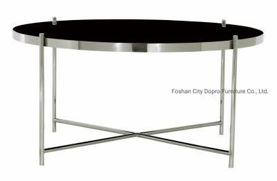 Cheap Simple Modern Round Glass Stainless Steel Coffee Table for Home Furniture