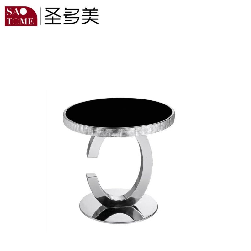 Modern Living Room Furniture J Pedestal Black Glass Round End Table