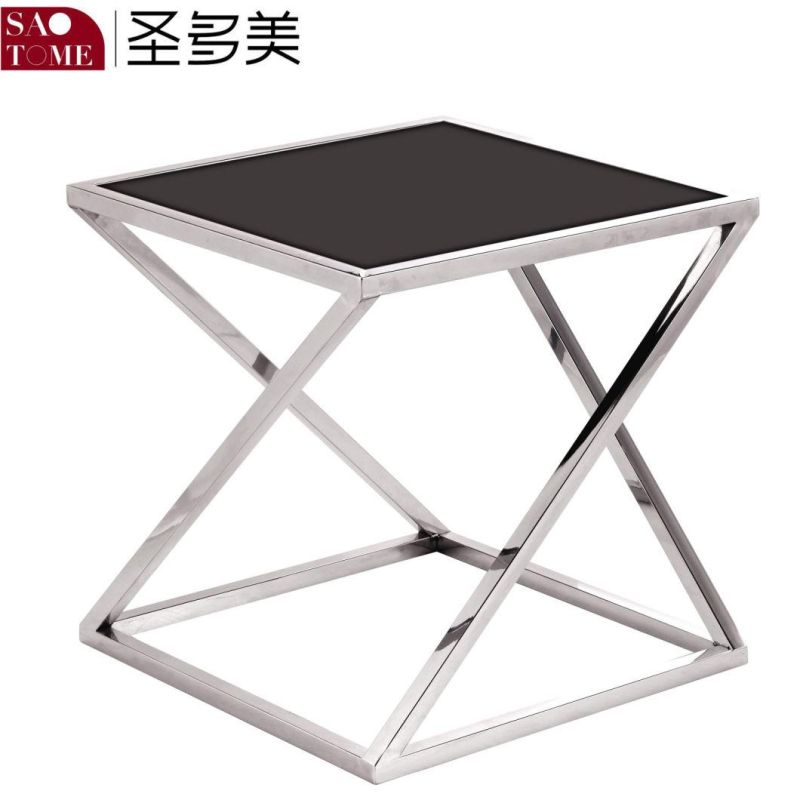 Modern Living Room Furniture Stainless Steel Black Glass Surface Two-Story Round Table