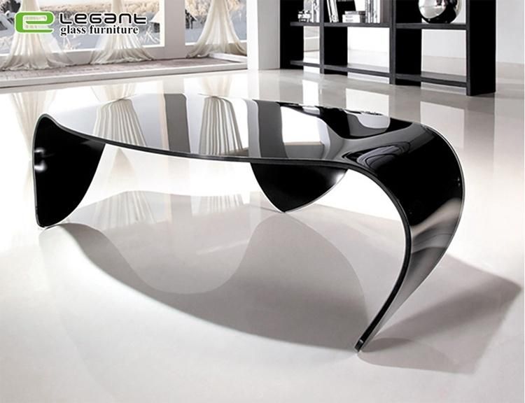 Irregular Shape Black Color Bent Glass Coffee Table