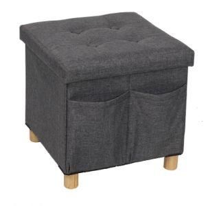 Knobby Linen Upholstered Foldable Storage Stool Ottoman with 4 Legs