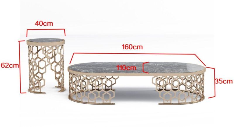 Gold Nordic Home Decoration Set of 2 Round Strong Marble Top Coffee Table Modern Living Room Side Table