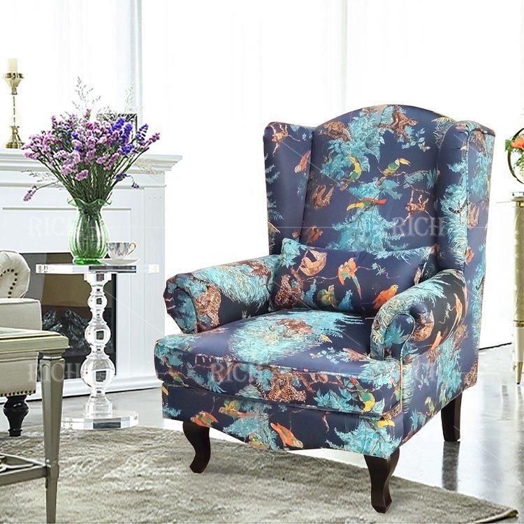 Classic High Wing Back Leisure Chair Vintage Flower Pattern Sofa Chair for Living Room