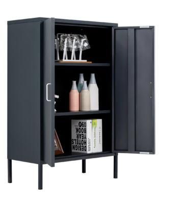 Multi-Function Black Metal Steel Storage Vertical Cabinet with Swing Metal Door