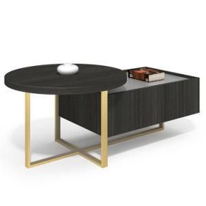 Fashion Style Small Working Walnut Veneer Metal Base Coffee Table