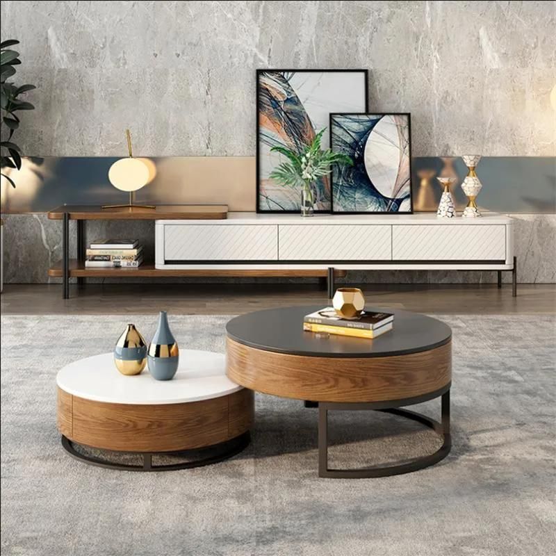 Nordic Light Luxury Round Lift Folding Tea Table Modern Simplicity