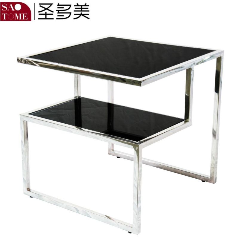 Living Room Furniture Stainless Steel Black Glass Surface Retractable Half Round Nest Table