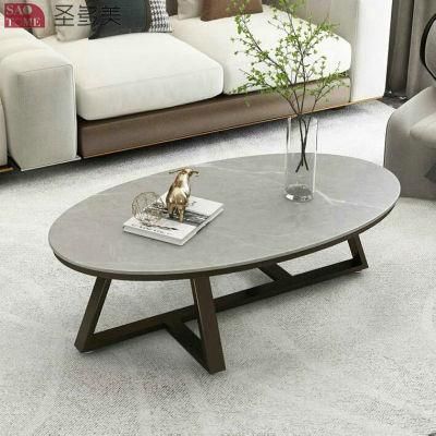 Modern Home Furniture Living Room Oval Coffee Table Metal Side Table Bedroom Rectangle Bed Table Melamine Laminated Tea Table