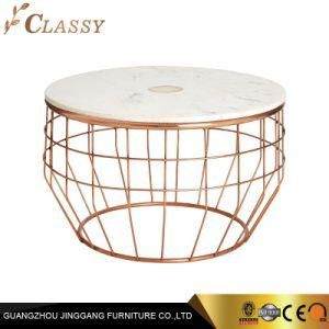 Classy White Marble Coffee Table with Wireframe-Style Base