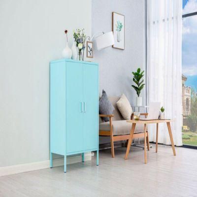 Home Metal TV Stand Furniture 3 Shelf Blue Vertical Steel Storage Cabinet